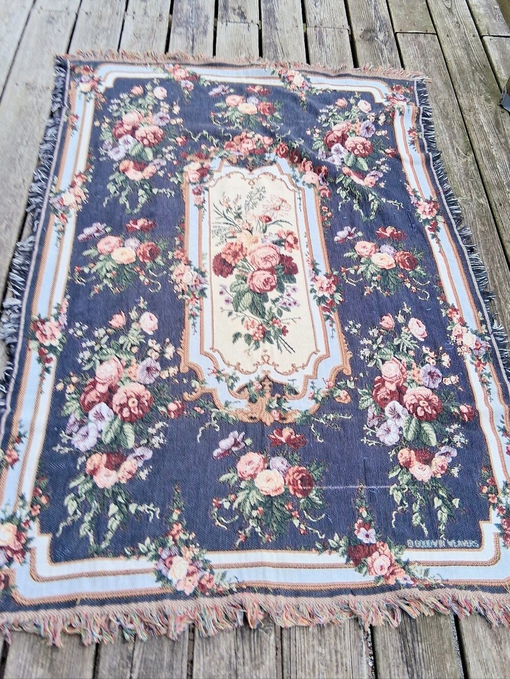 68" × 48" Goodwin Weavers Woven Floral Afghan Jacuard Tapestry Throw/Blanket